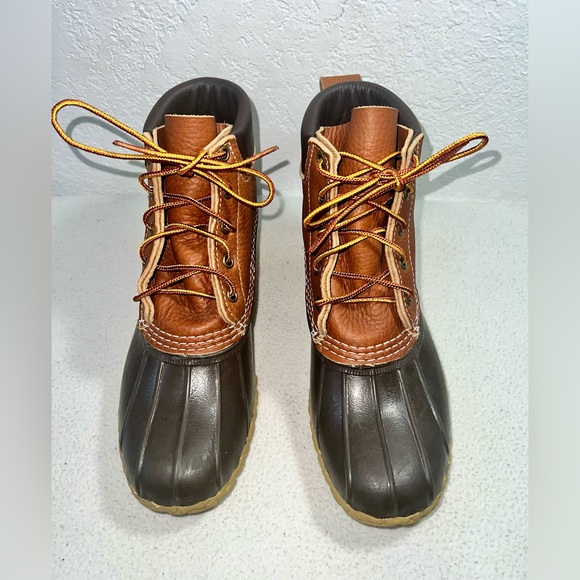 L.L.Bean Bean Boots 6” Women Sz 6M Classic Duck Boots Brown Tan Leather Rubber - Picture 1 of 6